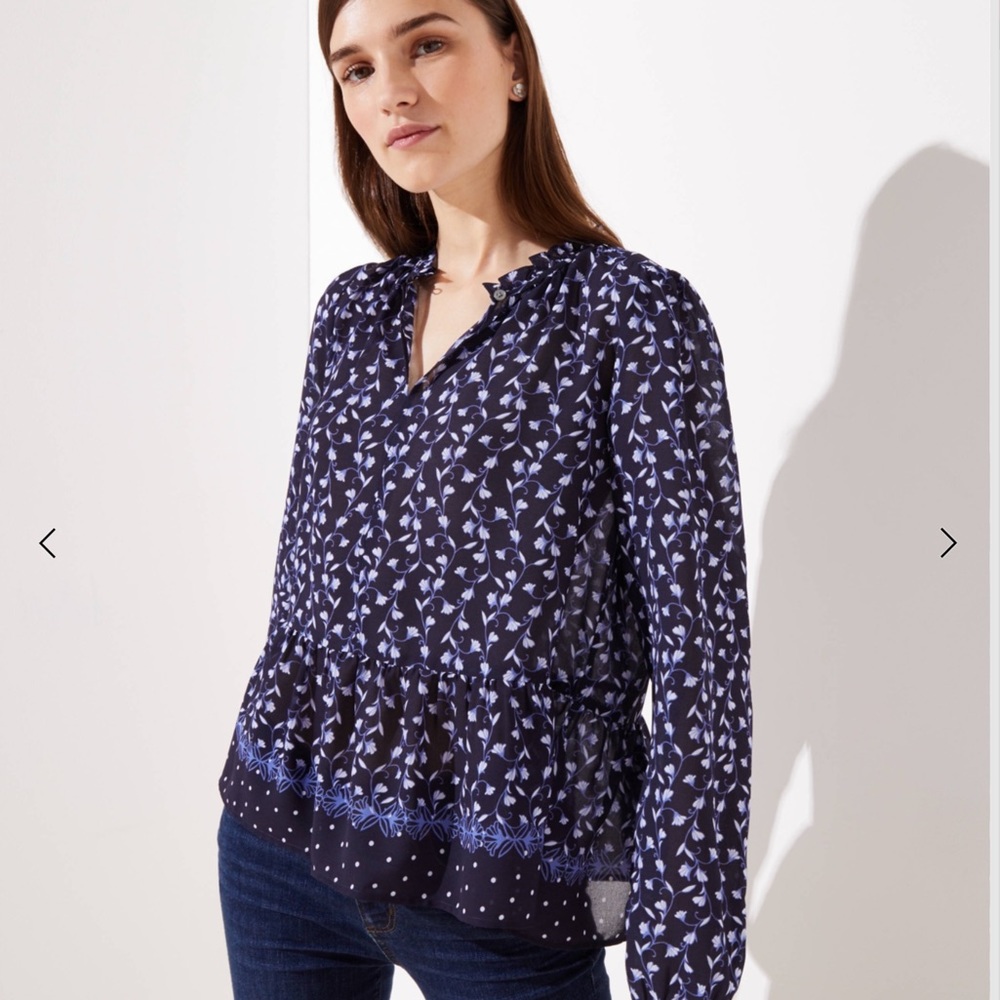 ANN TAYLOR LOFT Petite Floral Dot Peplum Blouse